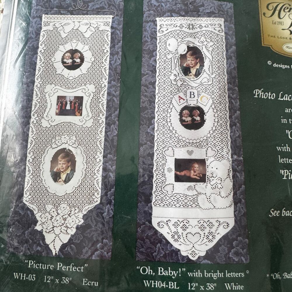 Vintage 2002 Heritage Lace Picture Perfect Wall Hanging Ecru 12x38 Photo Display